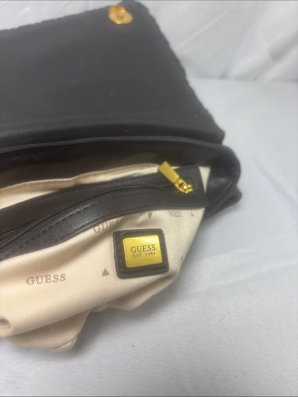 GUESS Black and Gold women Crossbody Pouch with Cream Lining